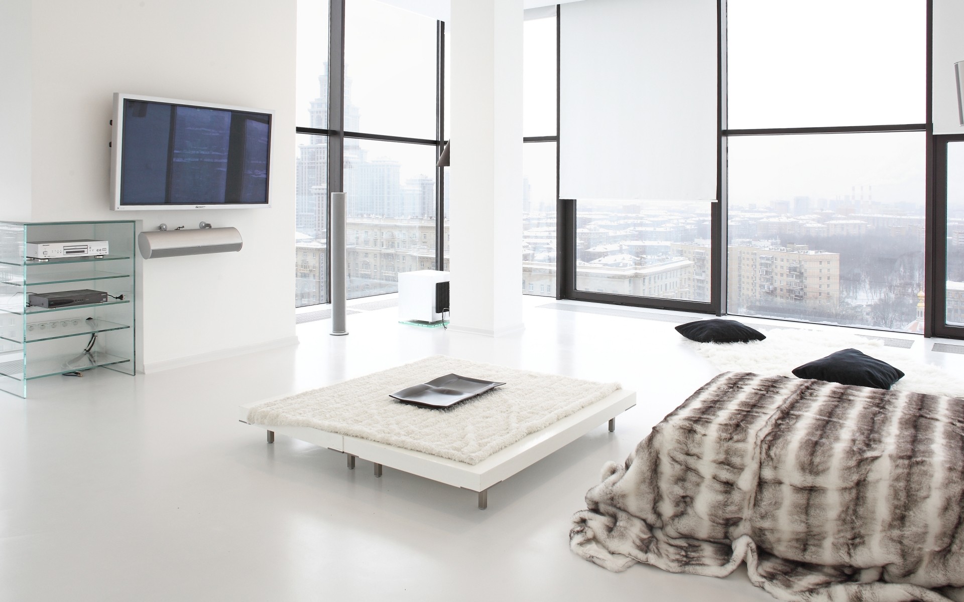 फर्नीचर इनडोर कमरा खिड़कियां आधुनिक अपार्टमेंट टेबल अंदर फर्श दीपक विलासिता जगह कालीन घर इंटीरियर डिजाइन बिस्तर