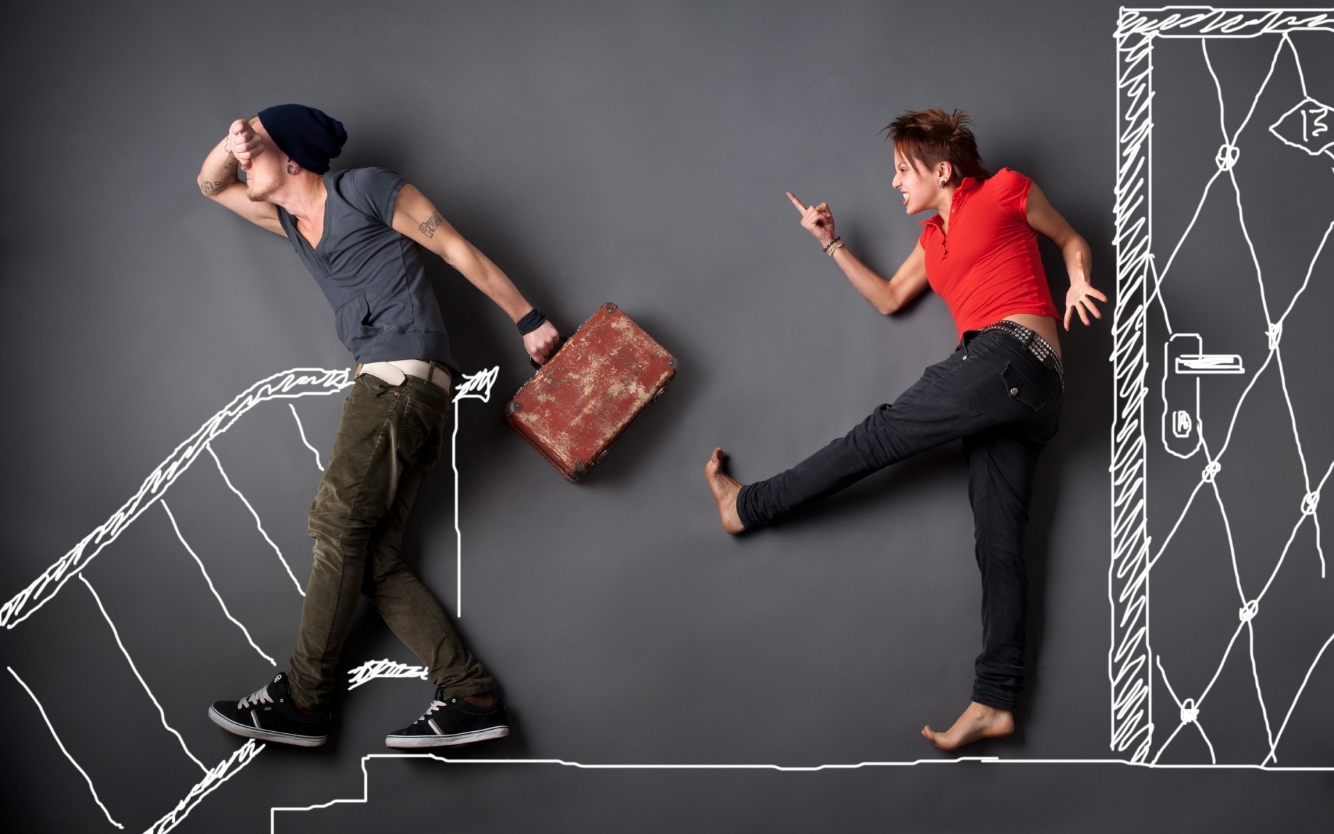 आदमी खतरा युगल प्यार रिश्ता अजीब बात है दीवार ड्राइंग पर