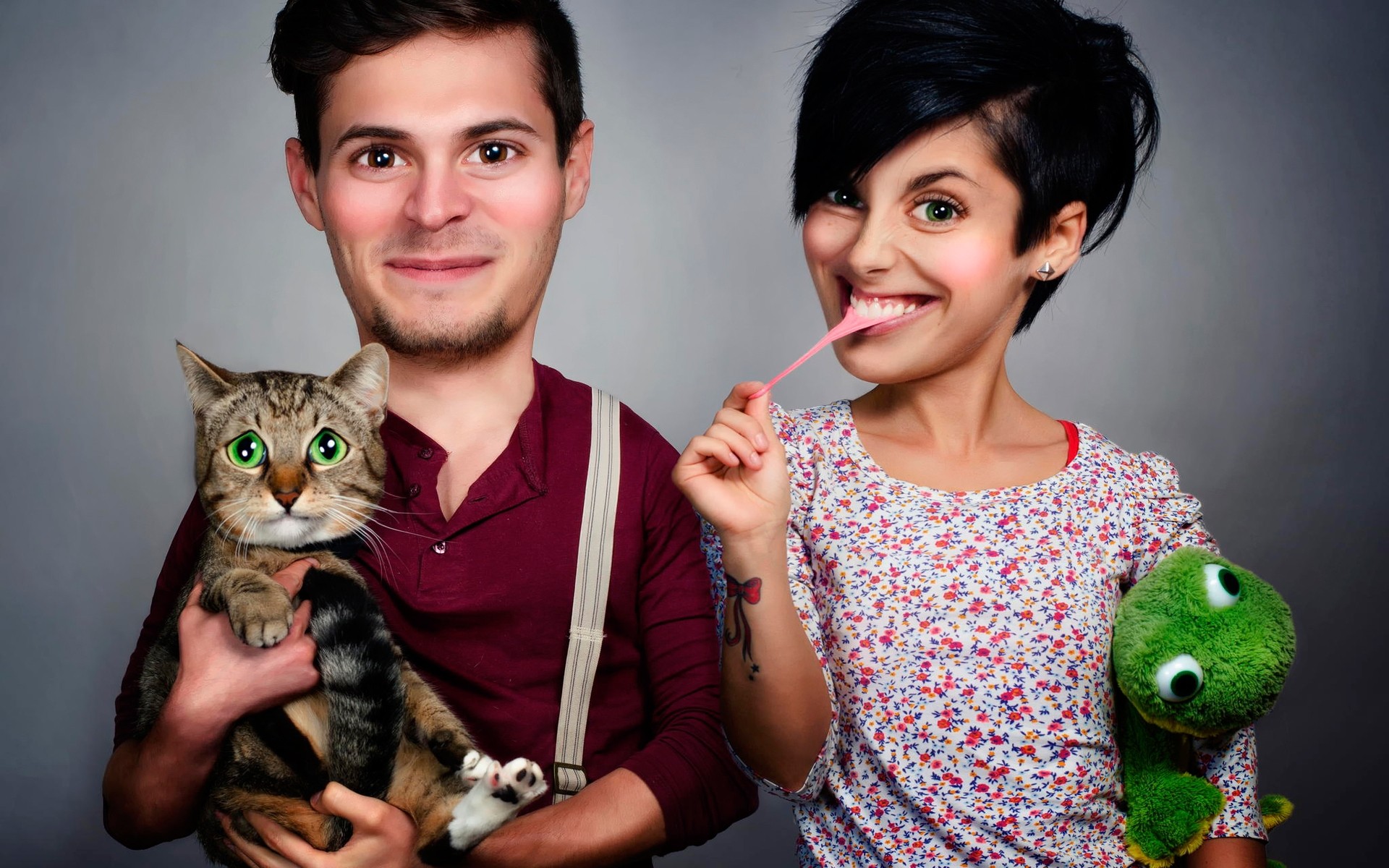 पोर्ट्रेट औरत प्यारा युवा प्यार सुंदर लड़की सुंदर वयस्क एक मज़ा स्टूडियो अजीब अजीब तस्वीरें अजीब परिवार बिल्ली